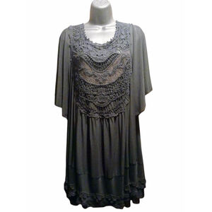 Indigo Thread Co. Women's Black Lace Trim Flutter Sleeve Tunic - Size 1X - JC385